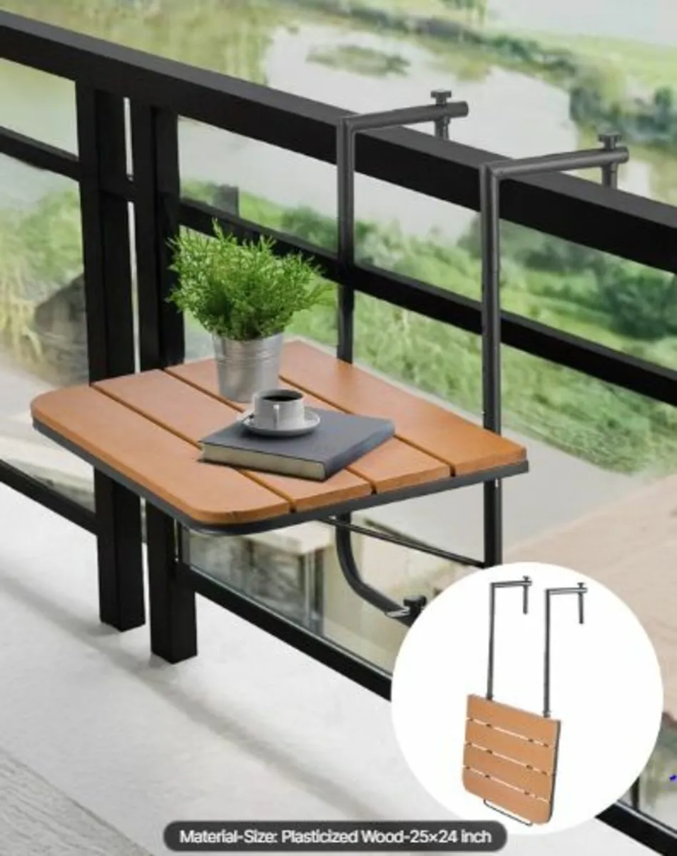 Balcony Hanging Table 25 x 24in Patio Railing Bar - Image 1