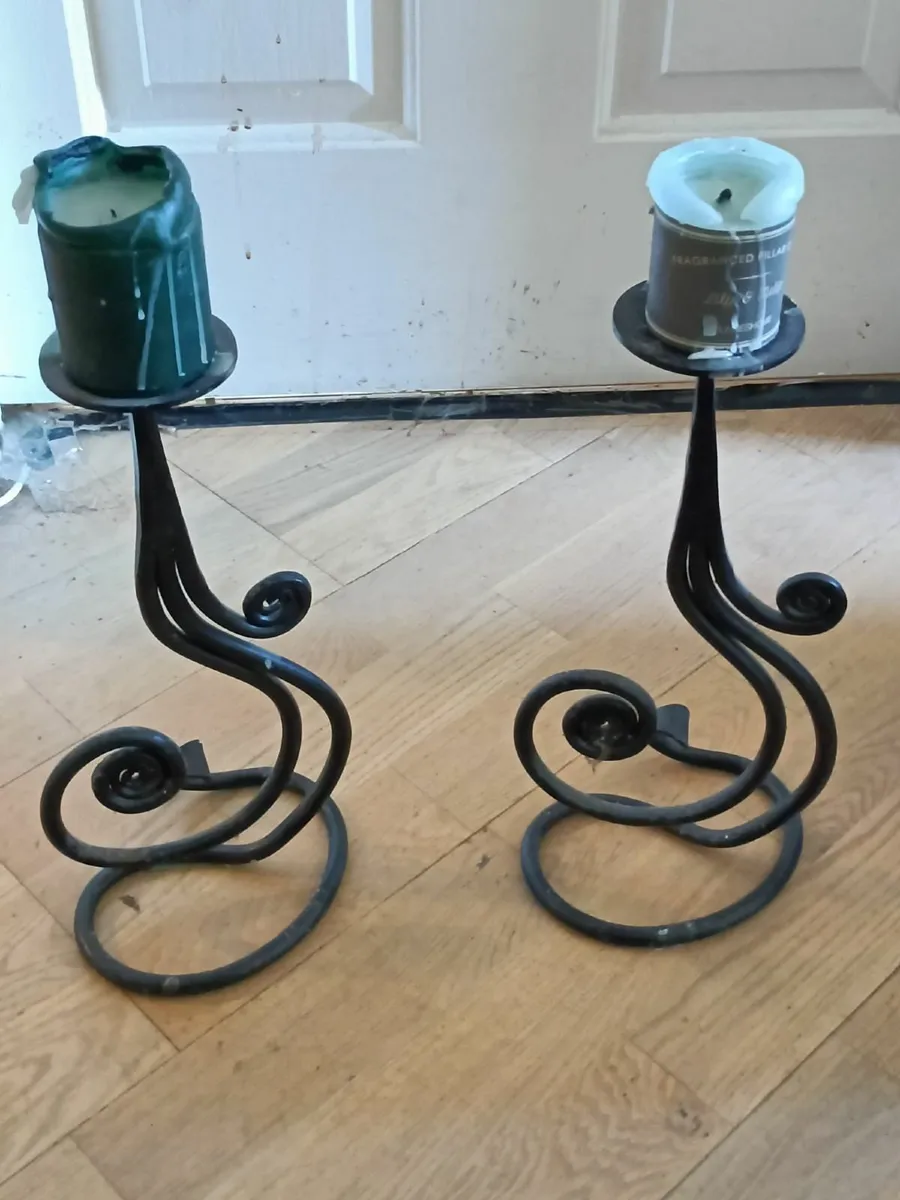 2 x cast Iron candlestick holders