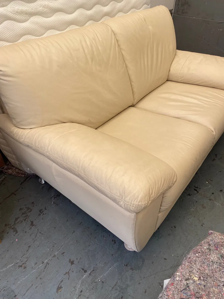 Cream leather  2 seater couch - Image 1