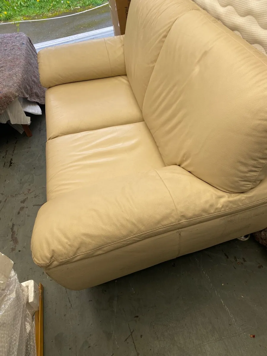Cream leather  2 seater couch - Image 2