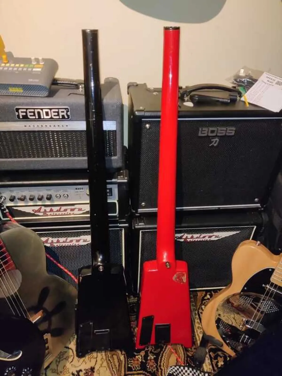 2 Hohner Professional B2A Red & Black Active Headless Bass Guitars - Image 2