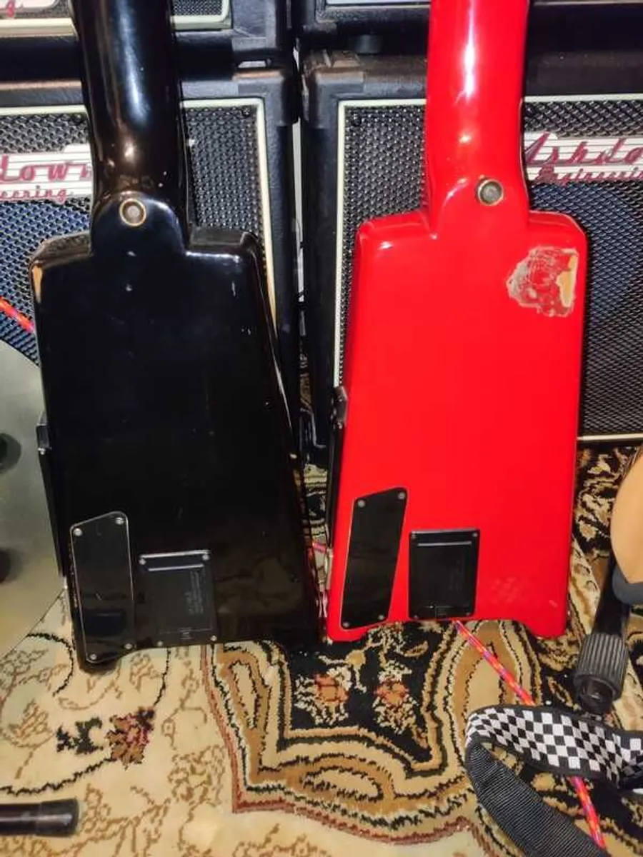 2 Hohner Professional B2A Red & Black Active Headless Bass Guitars - Image 4