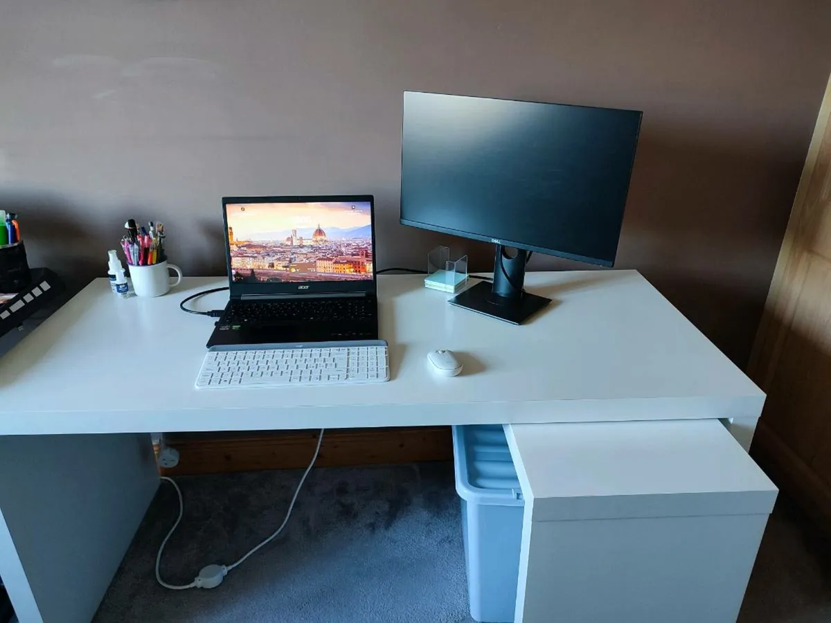 Desk + Office Chair with Armrests + Back Cushion - Image 2