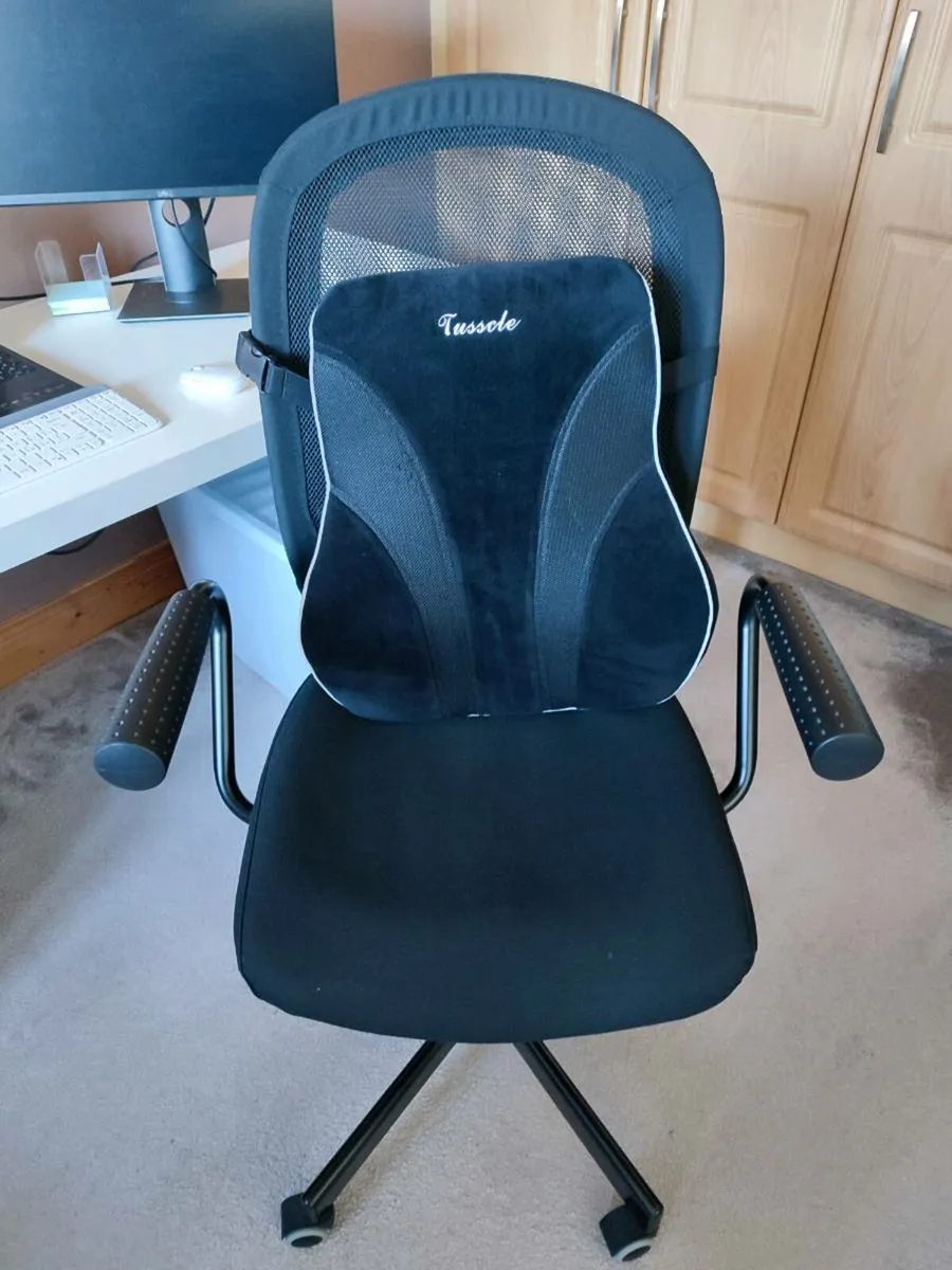 Desk + Office Chair with Armrests + Back Cushion - Image 3