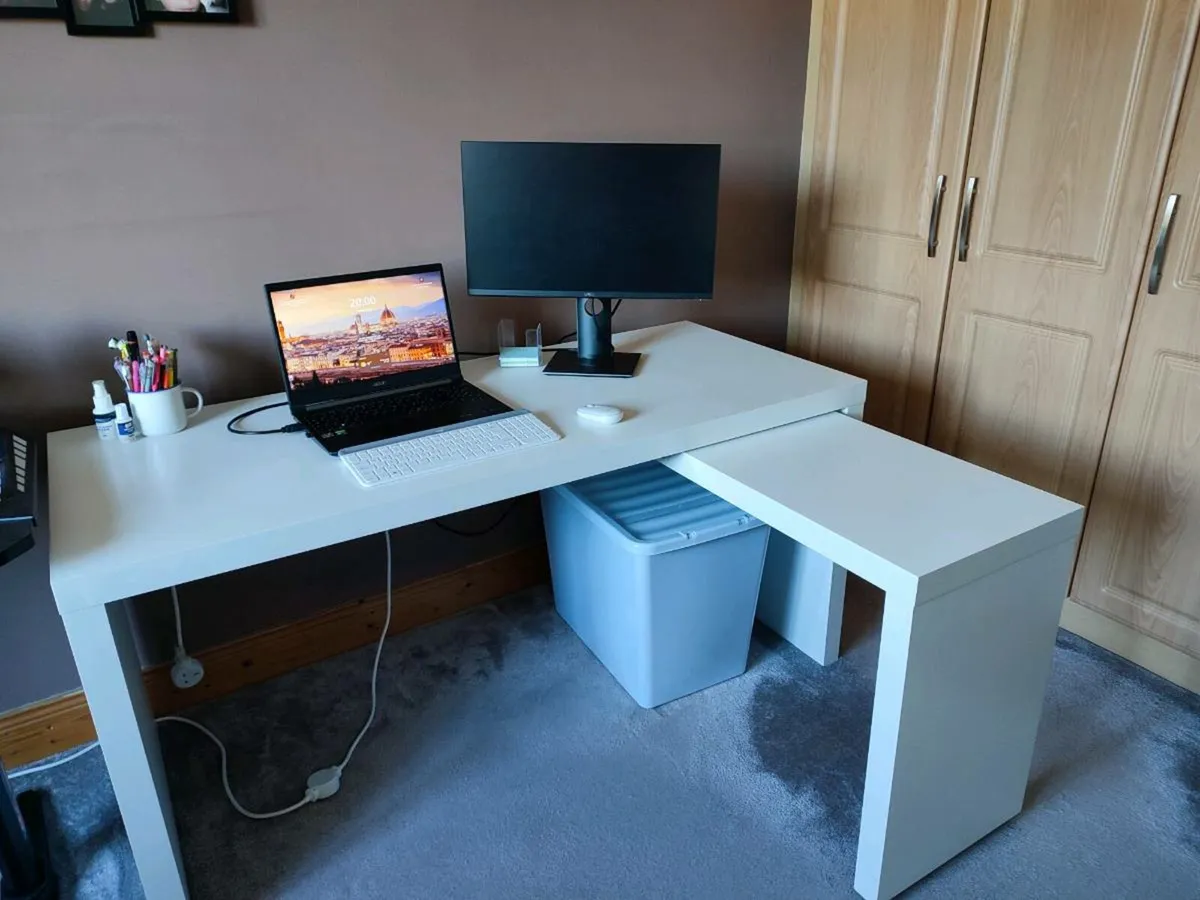 Desk + Office Chair with Armrests + Back Cushion - Image 1