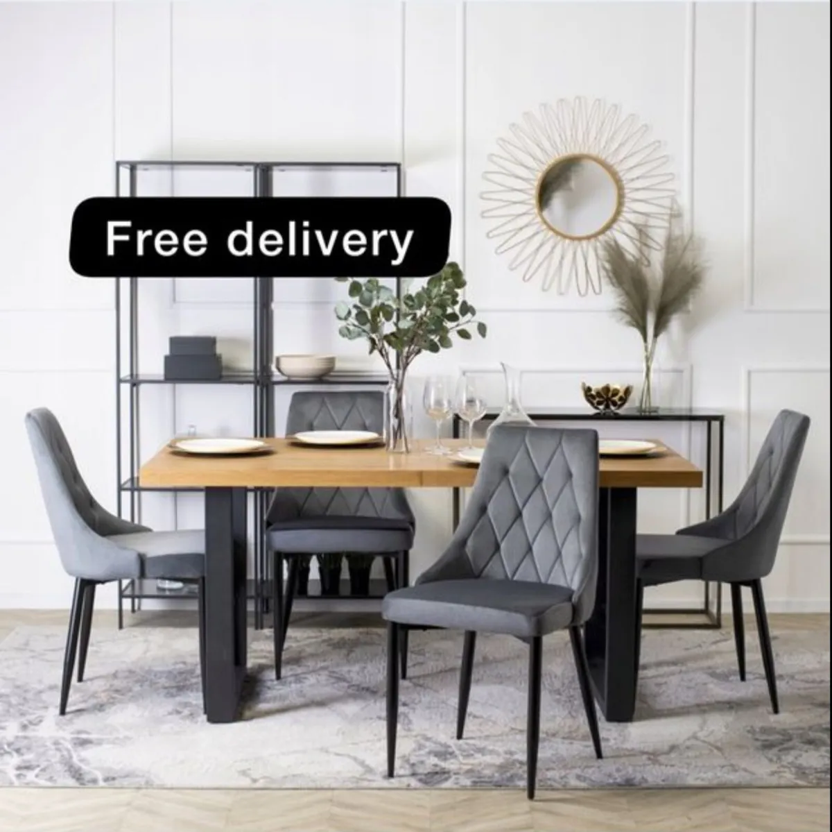 Set of 4x Velvet Upholstered Chairs - Image 1