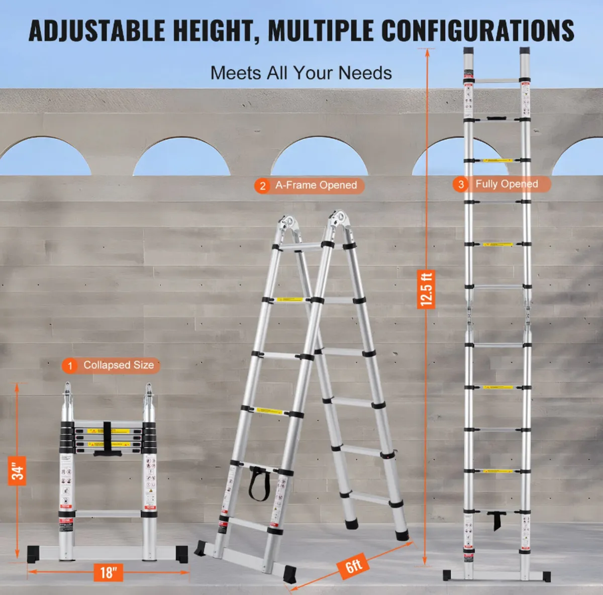 3.8 Metre A-Shape Telescopic Ladder 12.5ft NEW - Image 1
