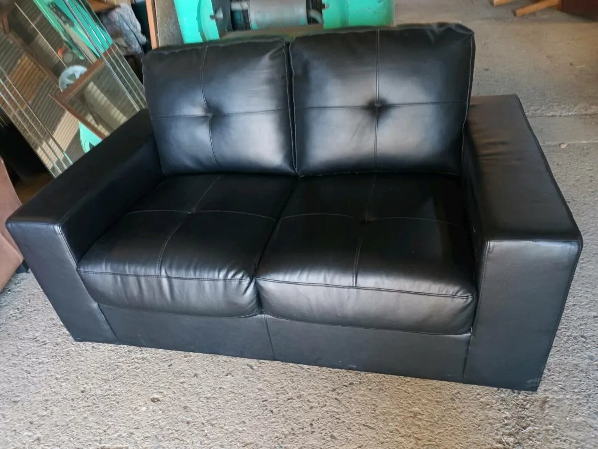 Black Leather Two Seater Sofa - Image 2