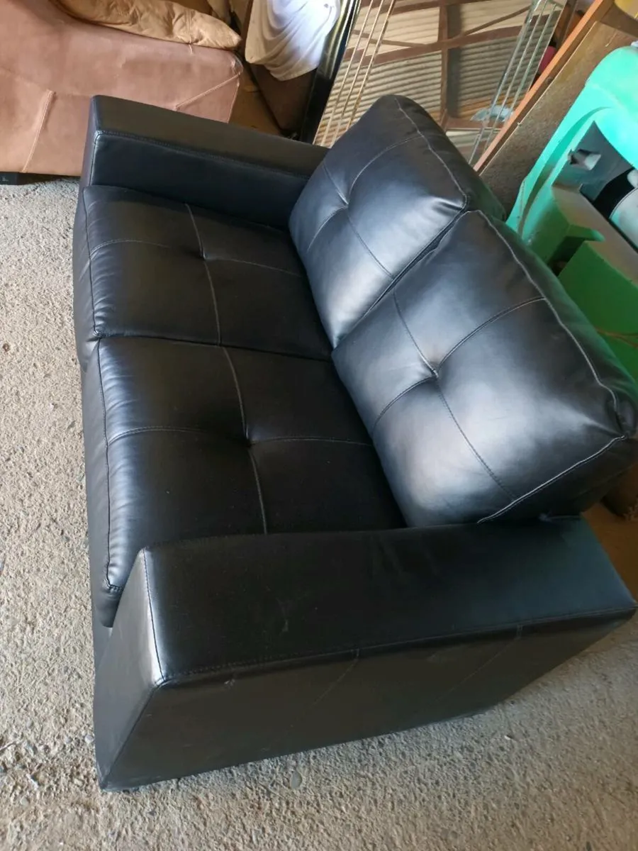 Black Leather Two Seater Sofa - Image 3