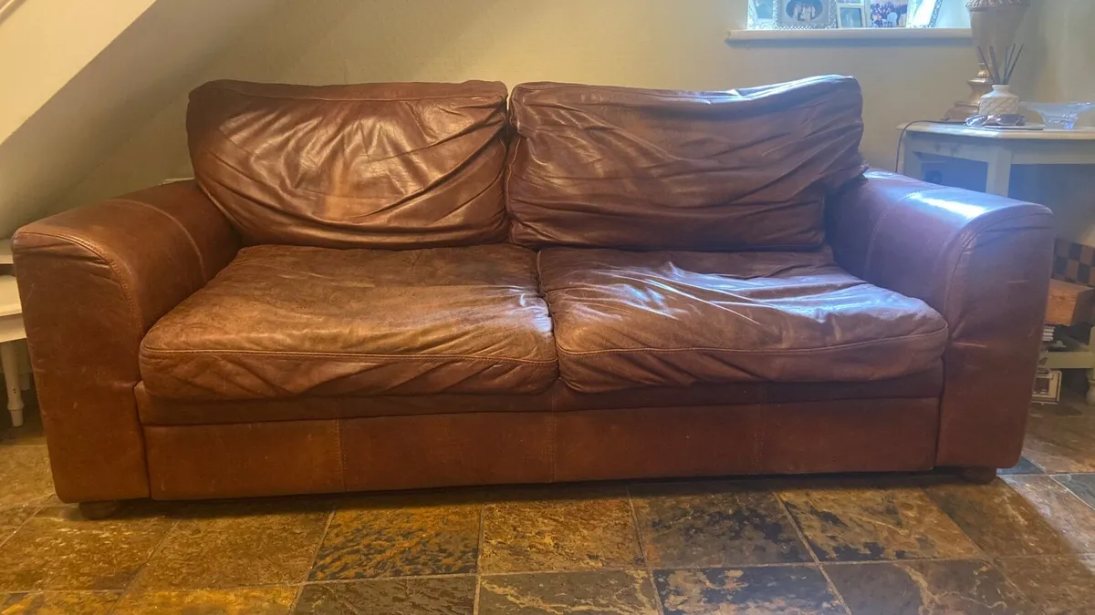 Sofa - brown leather - Image 2