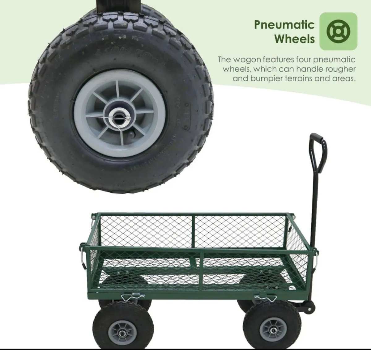 Heavy Duty Metal Green Garden Cart Trolley NEW - Image 2