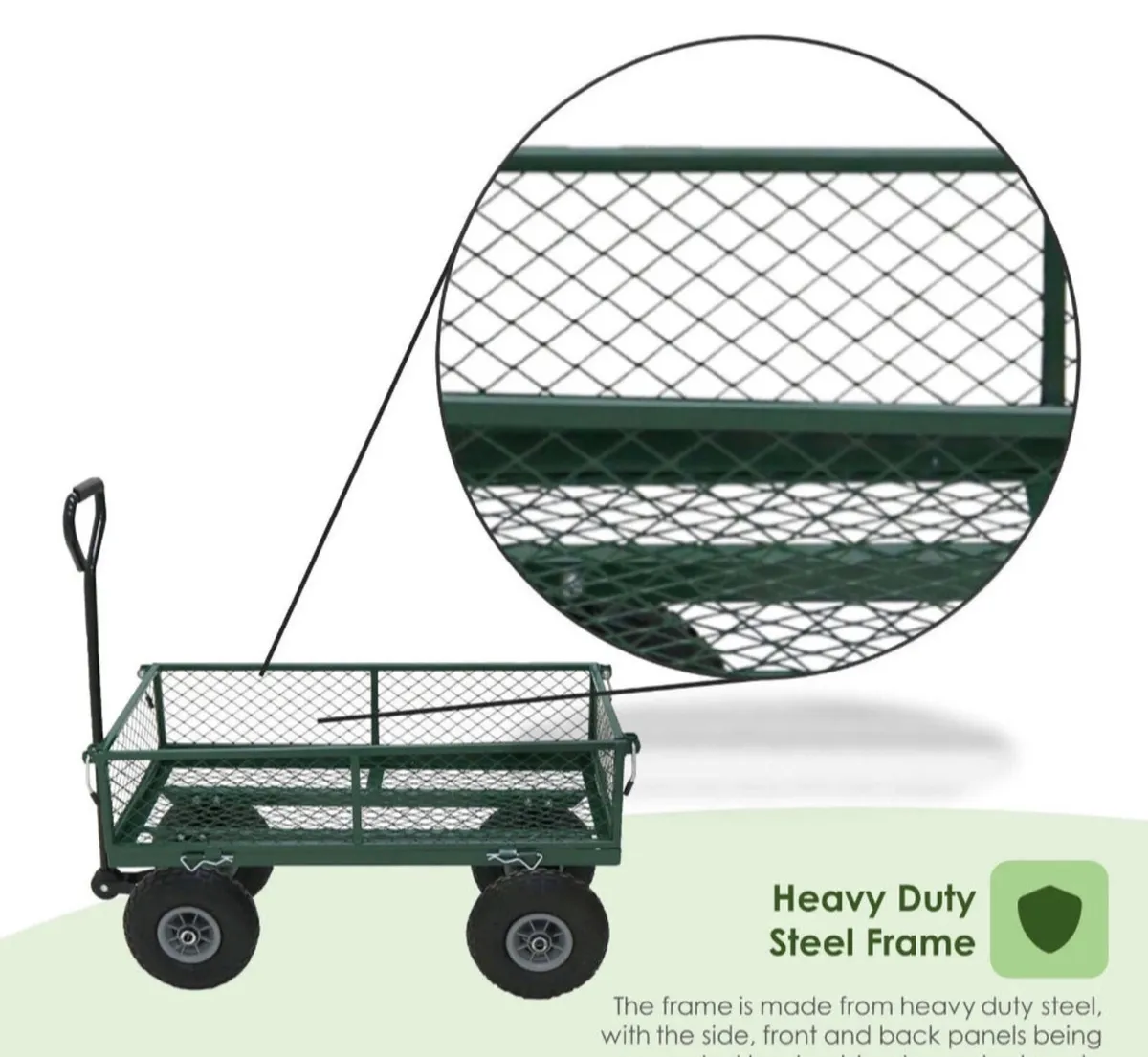 Heavy Duty Metal Green Garden Cart Trolley NEW - Image 3