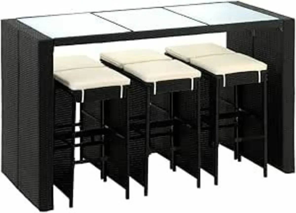 Garden Bar 7-Piece Polyrattan 7 cm Cushions Weathe - Image 1