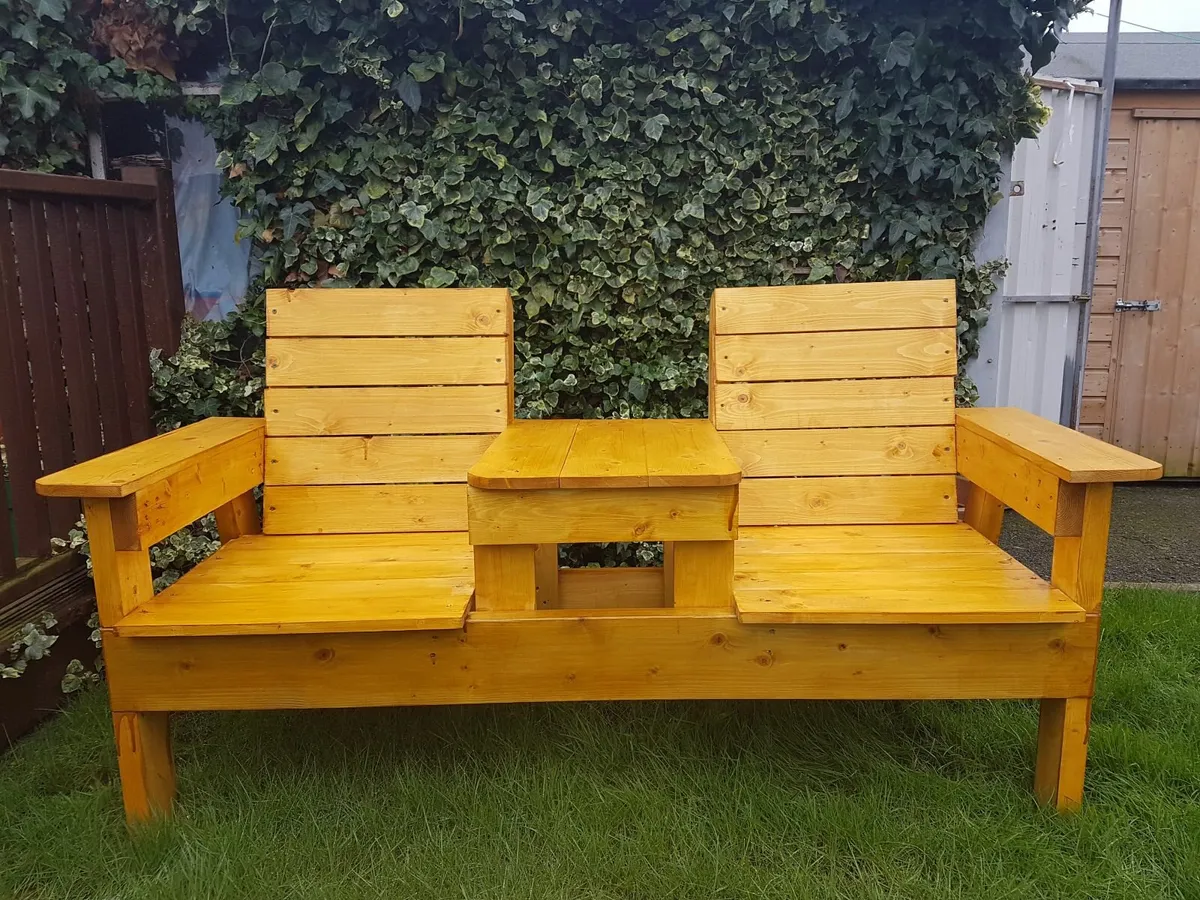 Double Chair Bench with Centre Table - Image 3