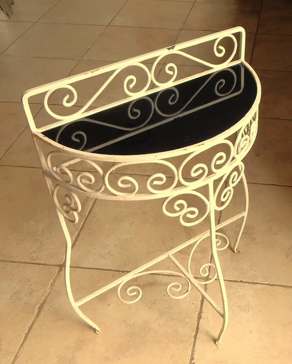 Vintage Wrought Iron Half Moon Consort Table - Image 1