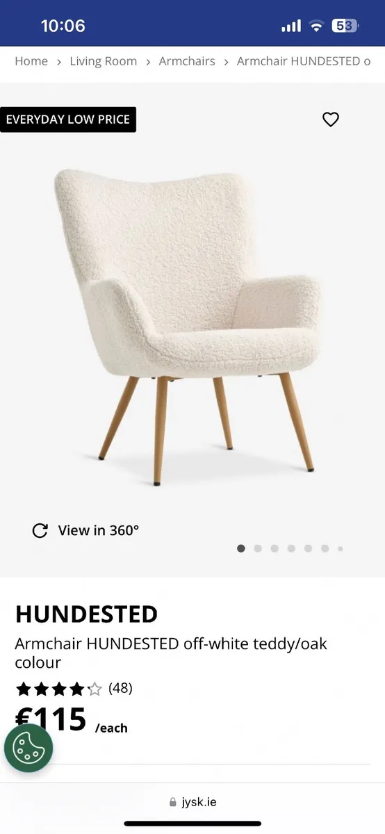 HUNDESTED Armchair HUNDESTED off-white teddy/oak - Image 1