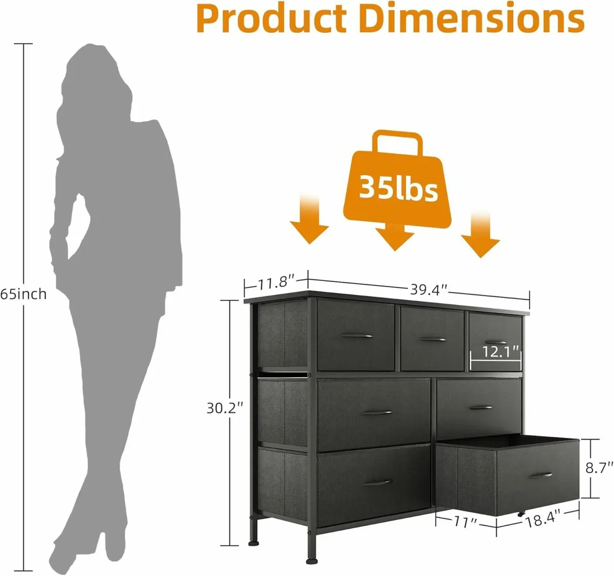 Chest of Drawers Bedroom Black Hallway Storage - Image 2