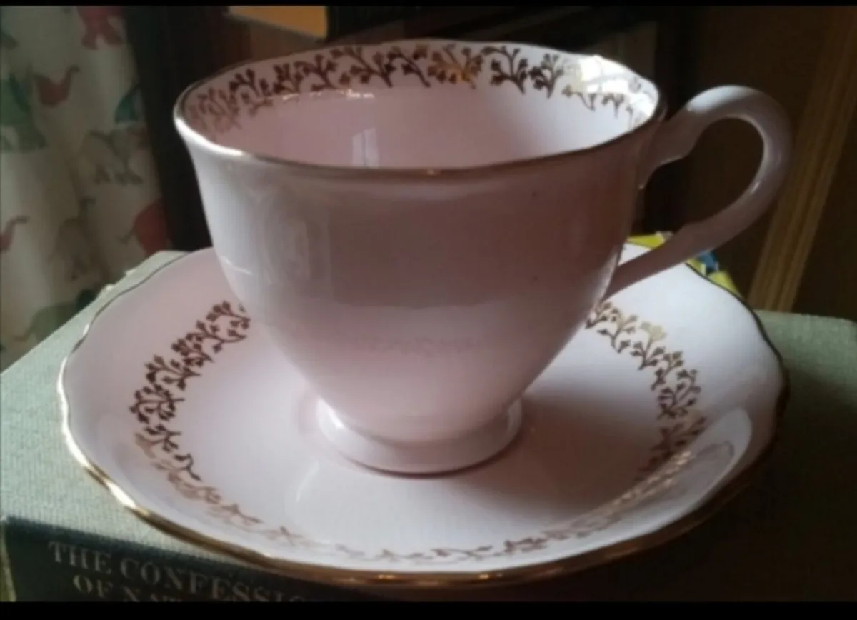 Vintage Pink China Teaset with Gold Trim - Image 1