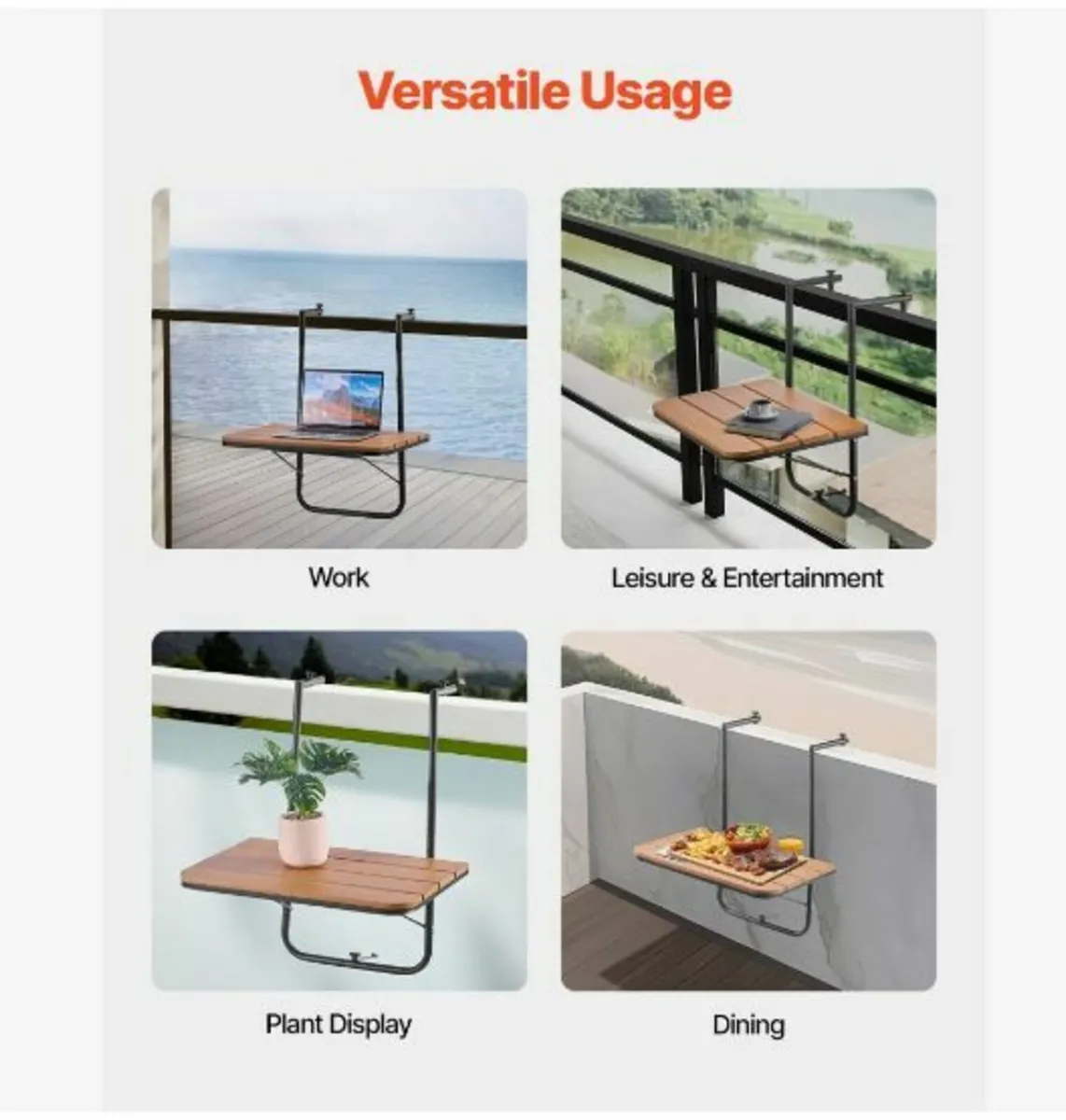 Balcony Hanging Table 25 x 24 in Patio Railing - Image 1