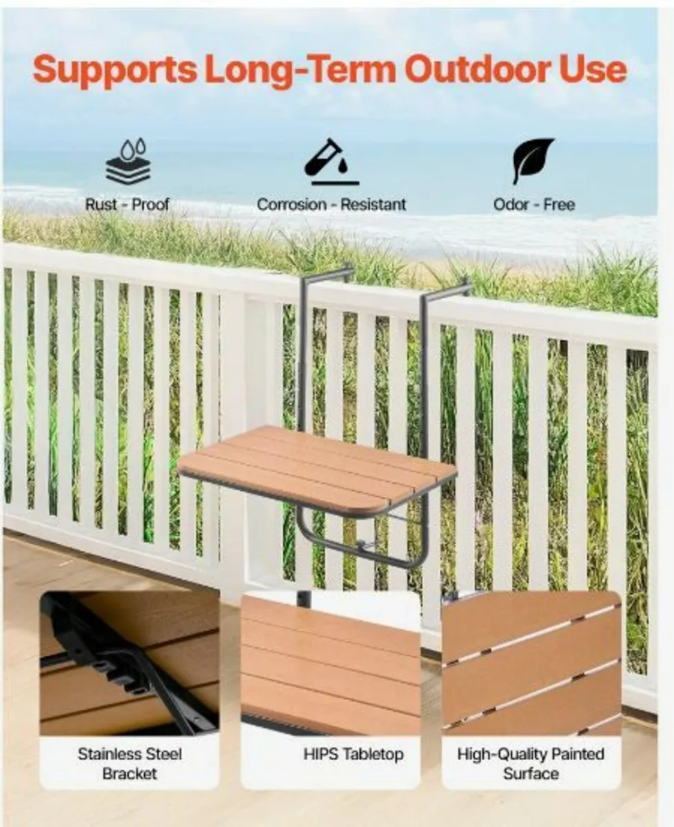 Balcony Hanging Table 25 x 24 in Patio Railing - Image 3