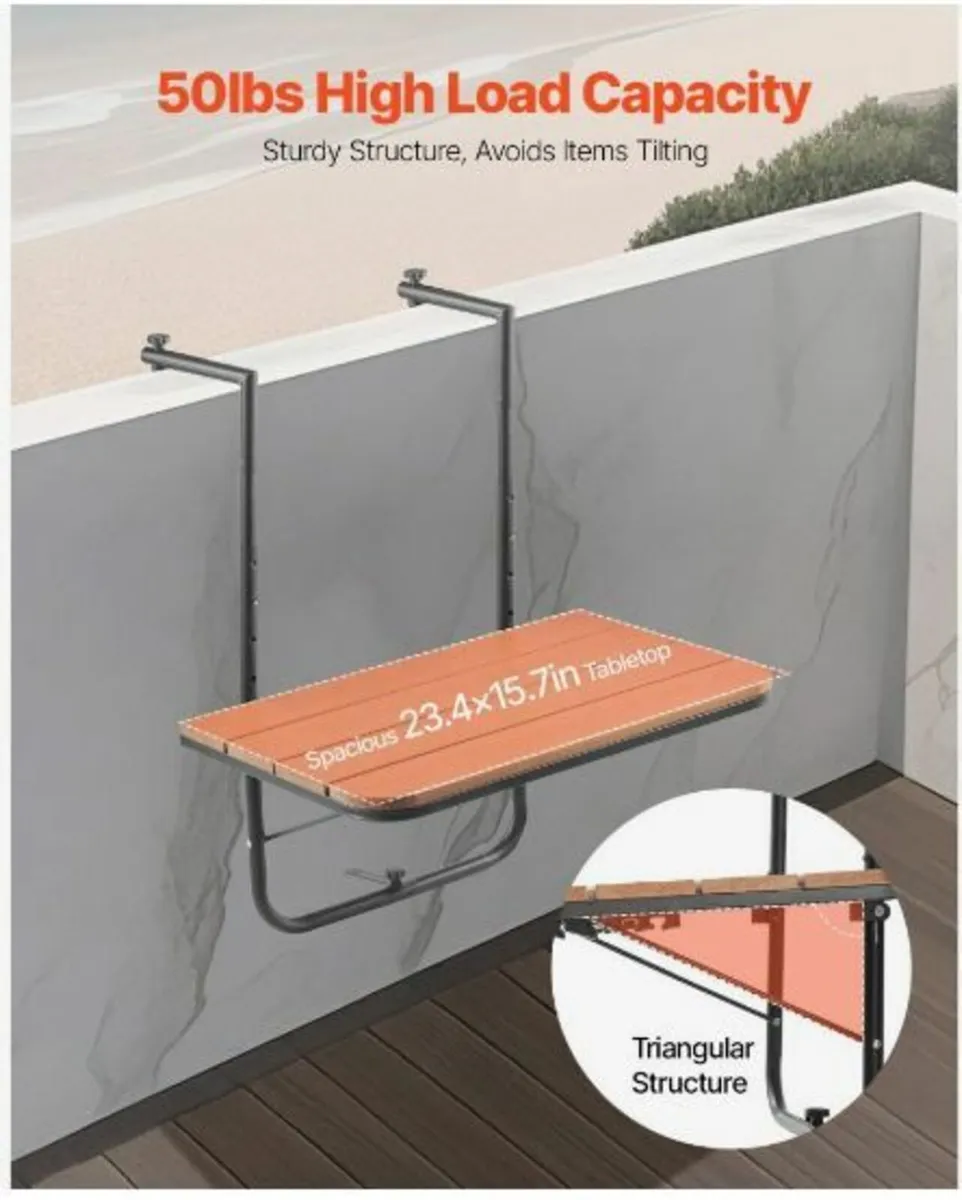 Balcony Hanging Table 25 x 24 in Patio Railing - Image 4