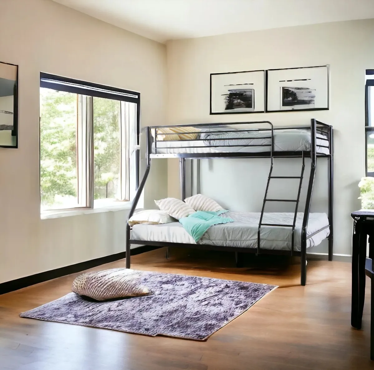 Durable Triple Bunk Bed with Double Bottom for Roo - Image 4