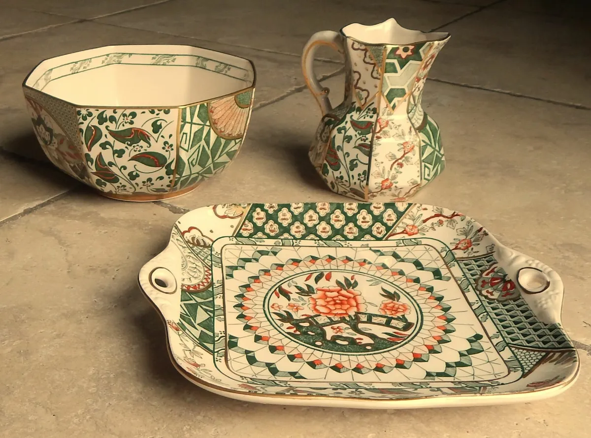 3 Mason’s Ironstone Applique Hand Painted Pieces - Image 2