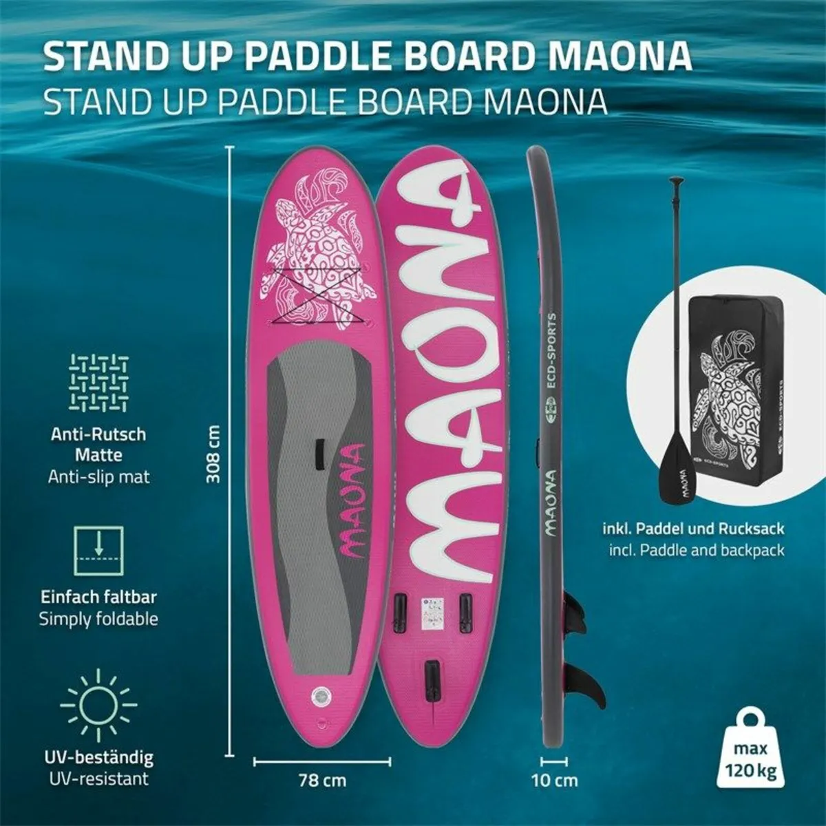 SUP Hot Pink Stand Up Paddle Surfboard Inflatable - Image 2