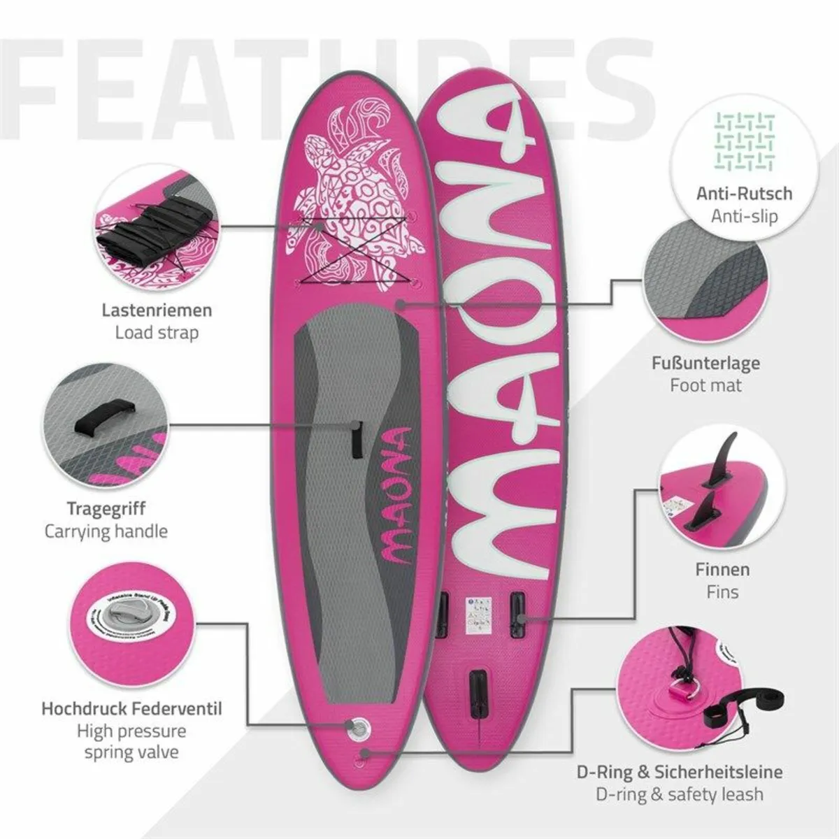 SUP Hot Pink Stand Up Paddle Surfboard Inflatable - Image 3