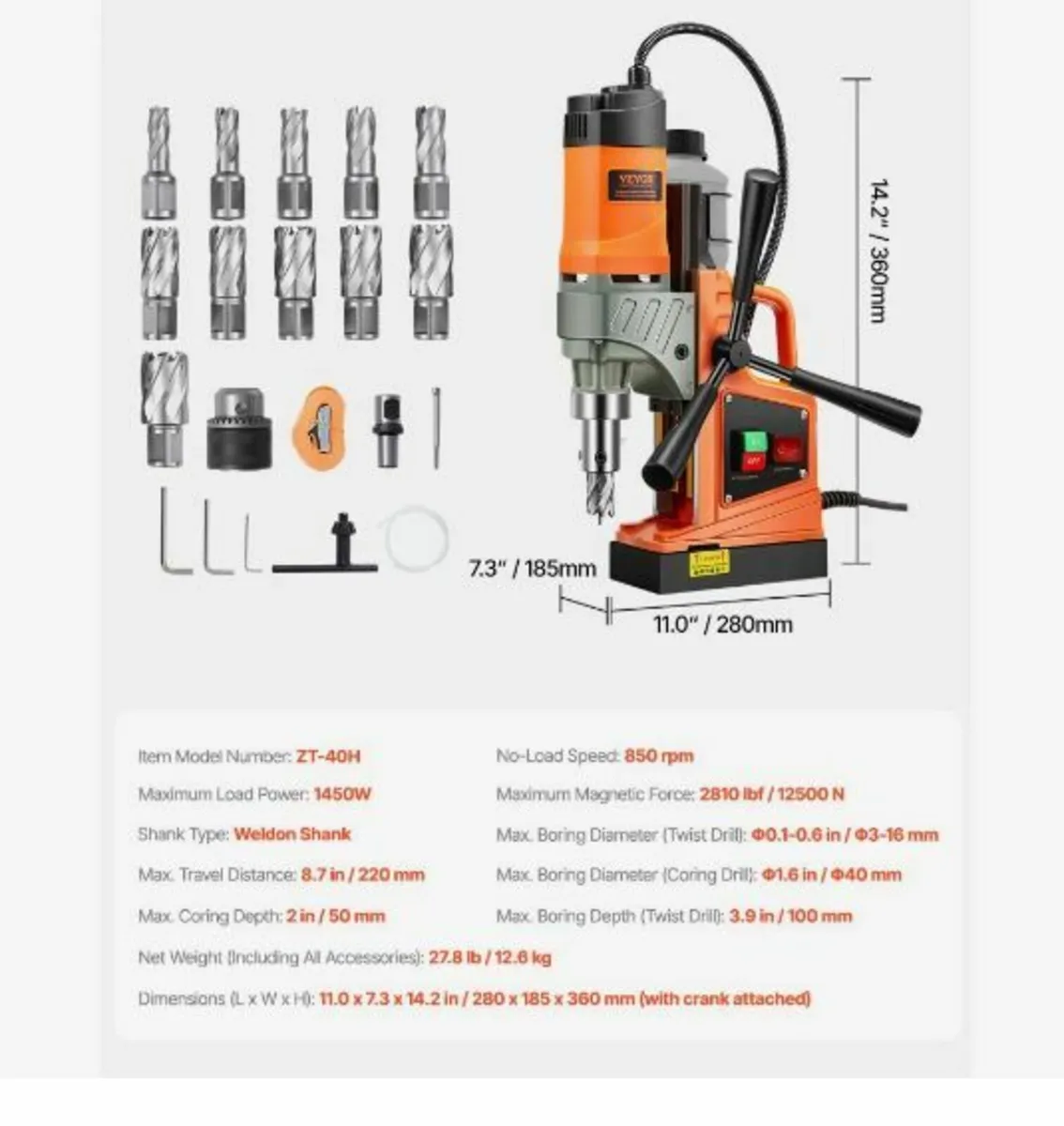 Magnetic Drill 1450W 12500N Portable Mag Drill - Image 3