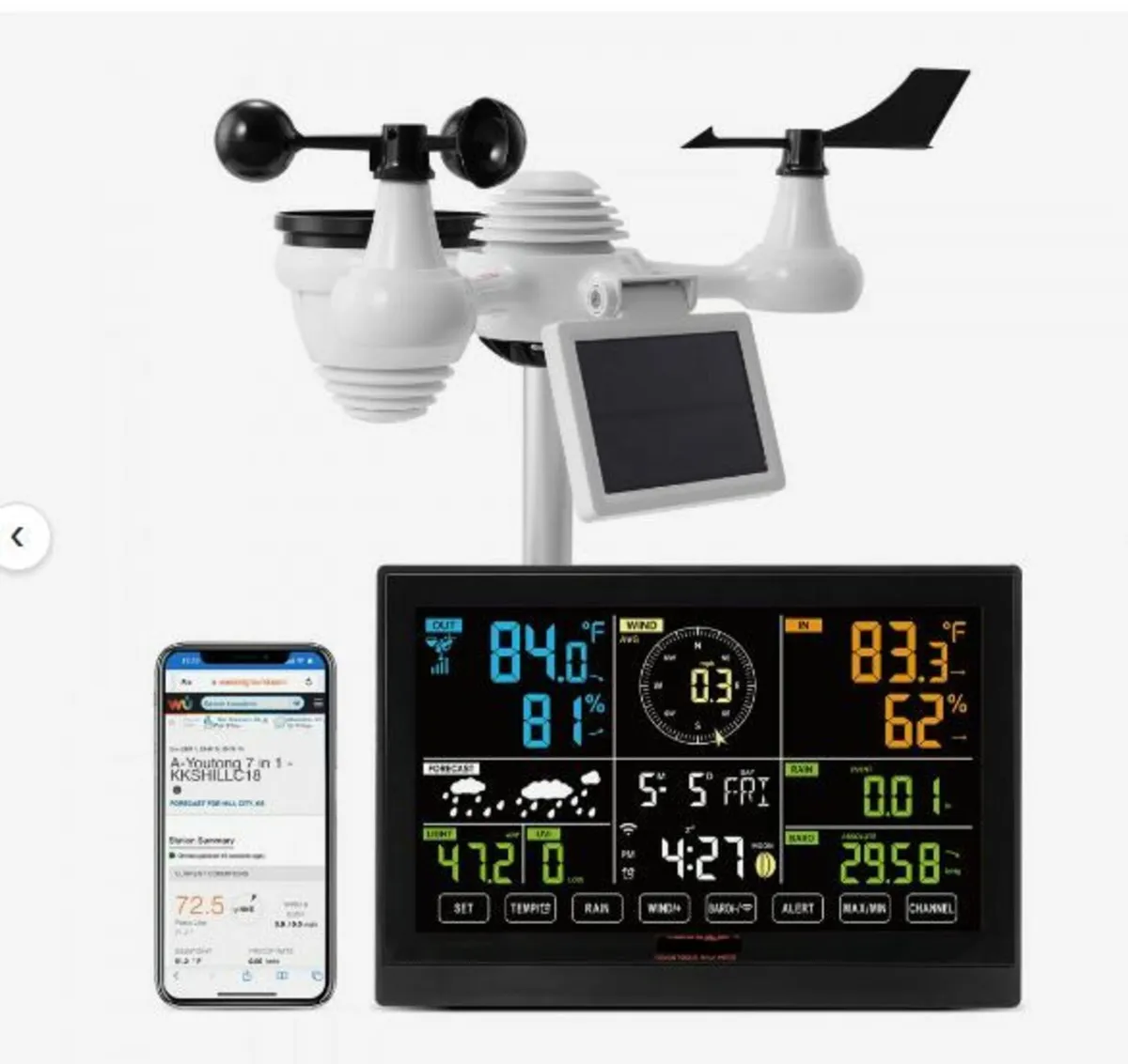 7-in-1 Wi-Fi Weather Station, 7.5 in Color Display - Image 1