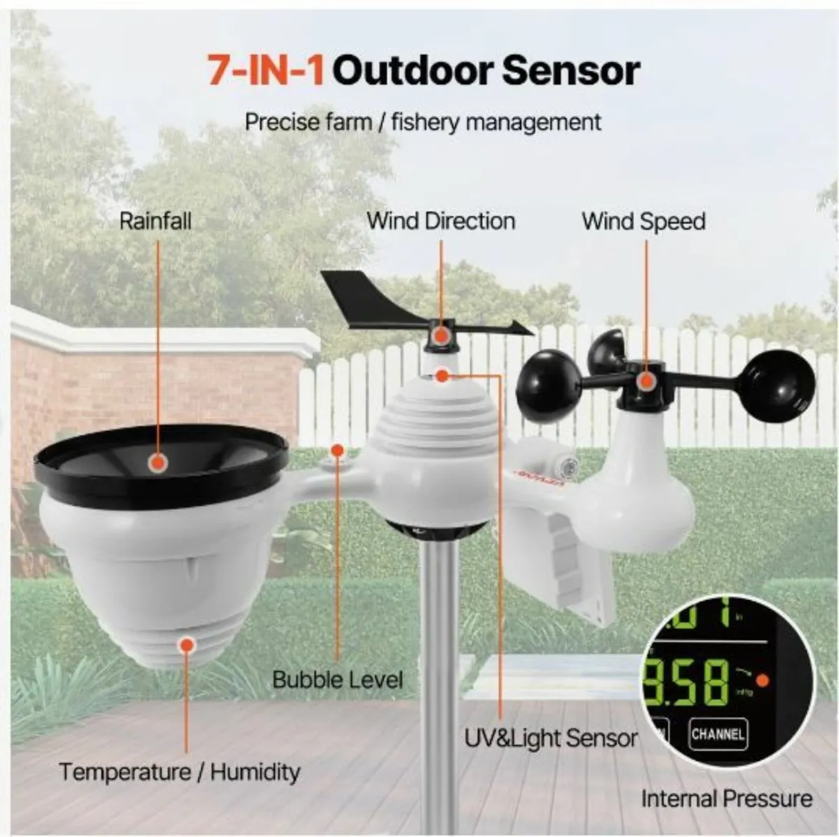 7-in-1 Wi-Fi Weather Station, 7.5 in Color Display - Image 3