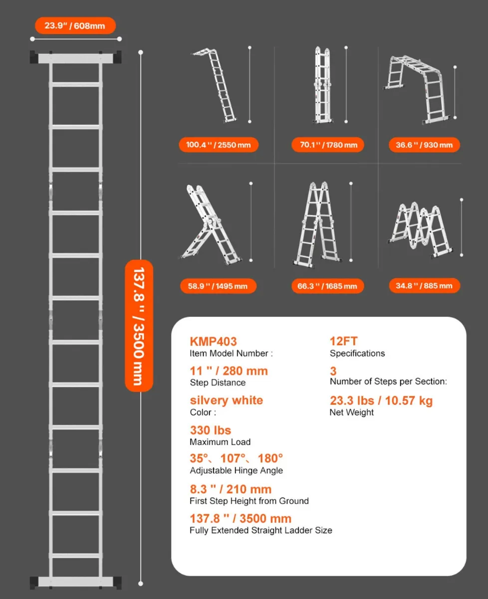 7-in-1 3.5metre Multi Purpose Foldable Ladders NEW - Image 2