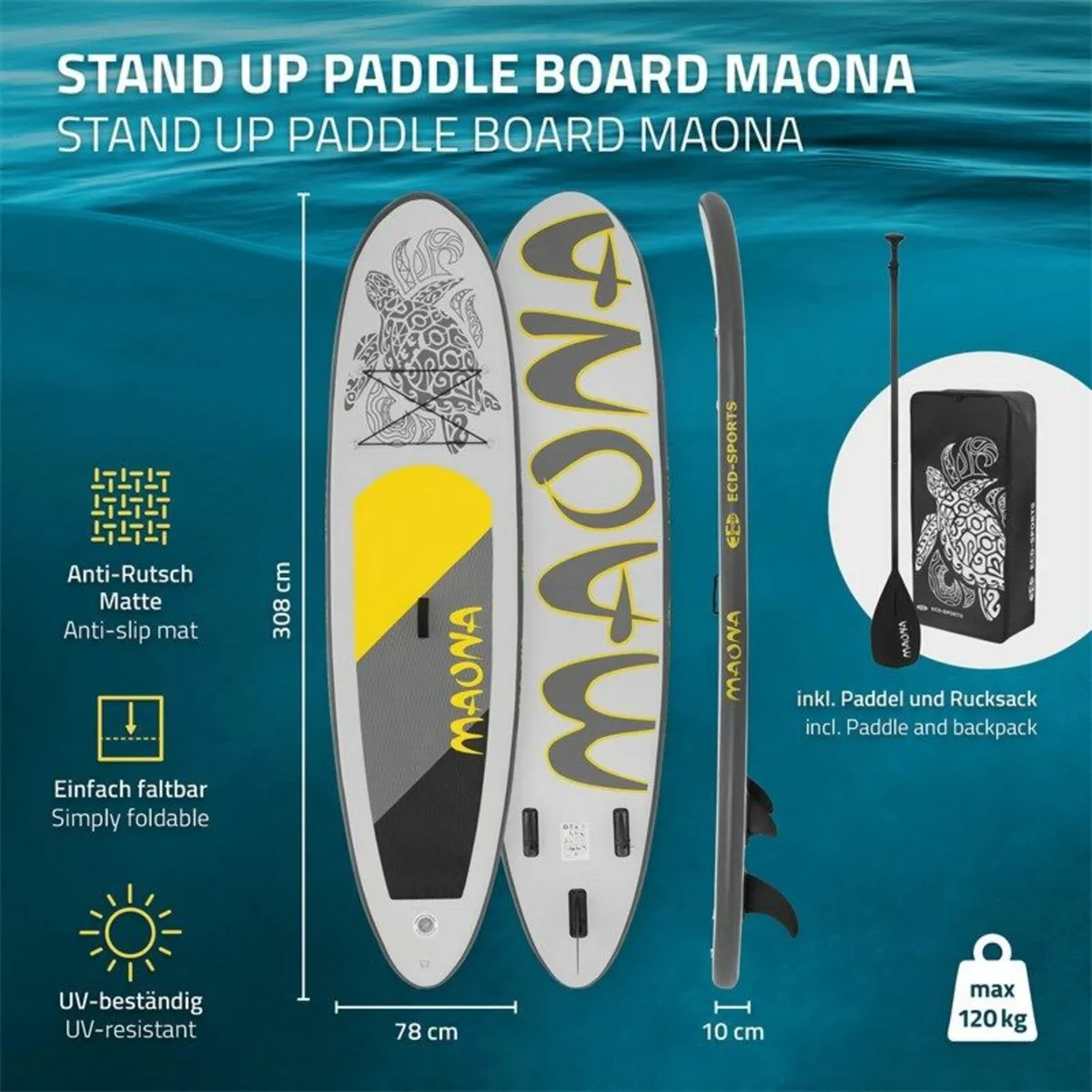 SUP Stand Up Paddle Surfboard Grey - Image 2