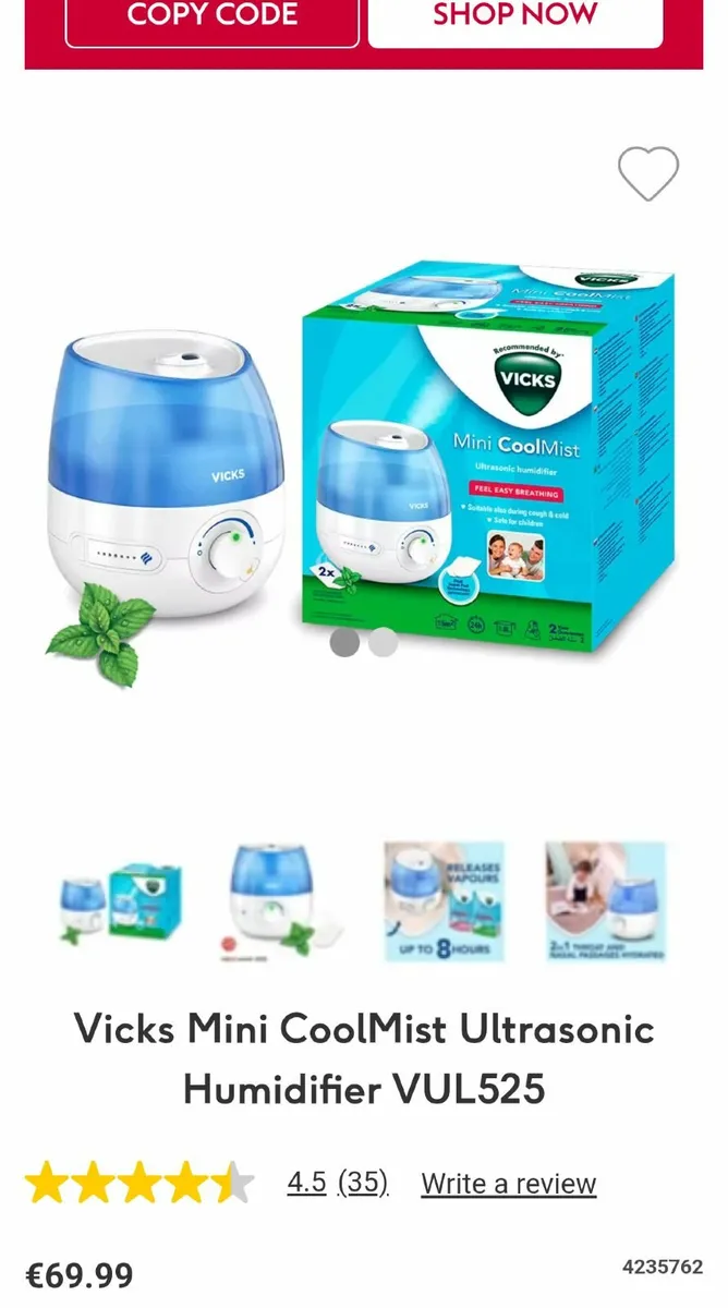 Vicks Cool Mist Ultrasonic Humidifier (used)