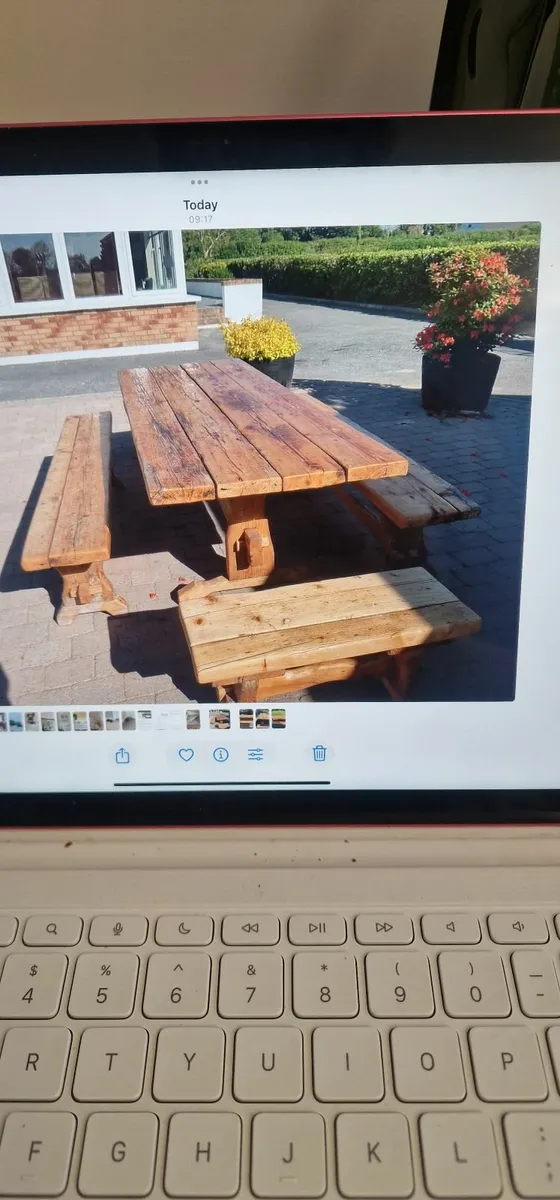 Garden table plus benches - Image 2