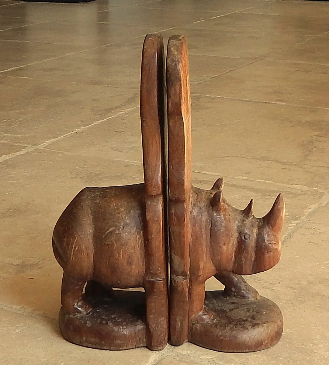Vintage Solid Wood Hand Carved Bookends - Image 1