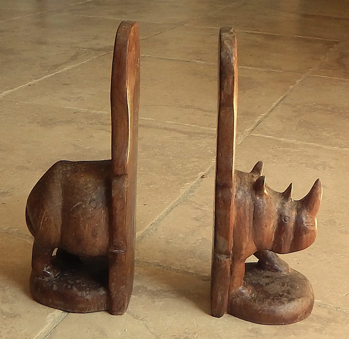 Vintage Solid Wood Hand Carved Bookends - Image 2