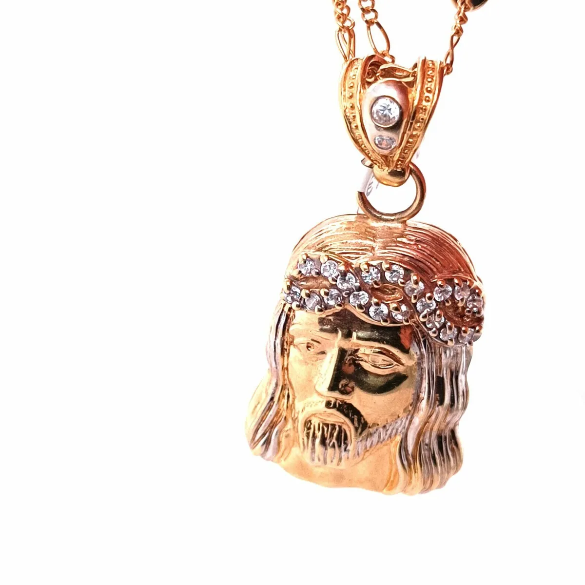 Jesus Christ Head Pendant 10 k Gold & Zirconias - Image 1