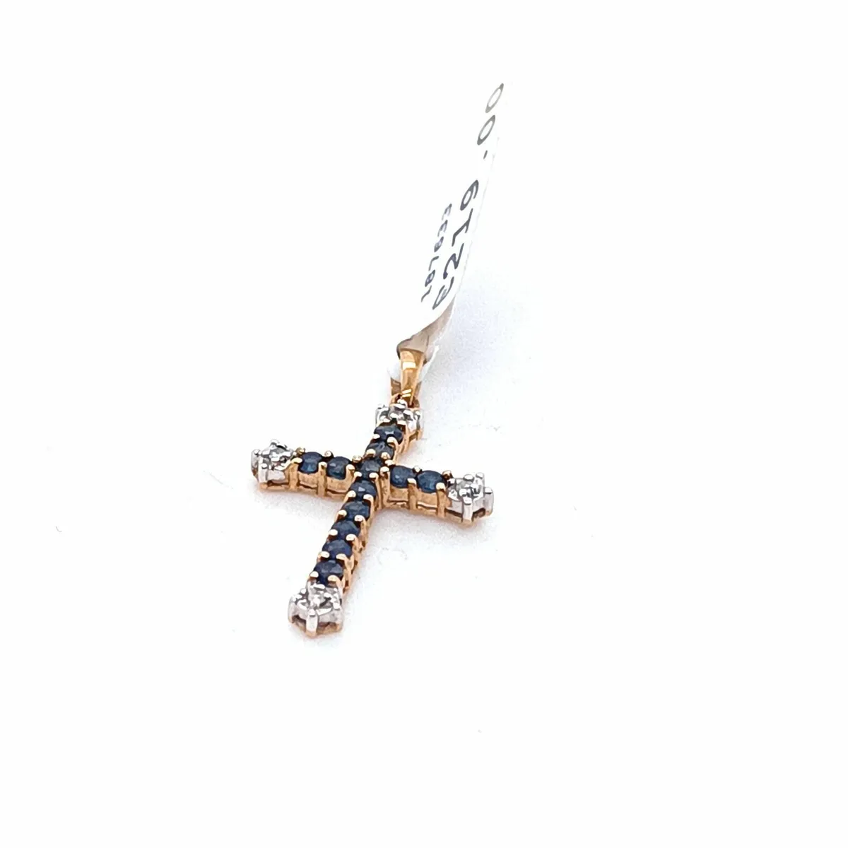 Diamond & Blue Sapphire Cross, 9k Gold - Image 2