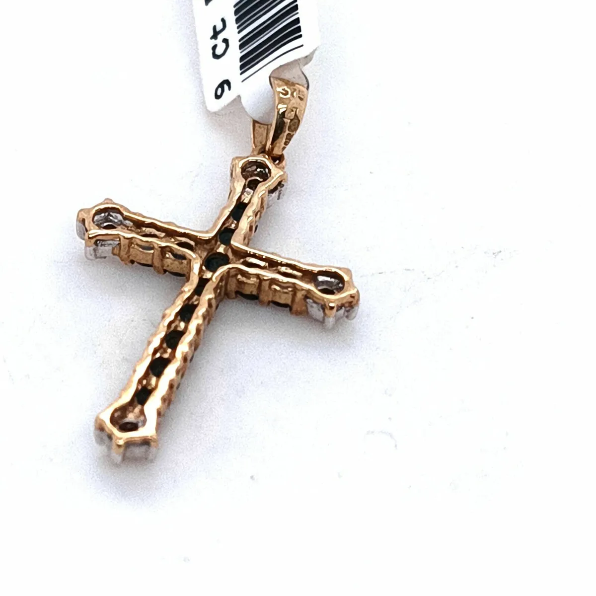 Diamond & Blue Sapphire Cross, 9k Gold - Image 3