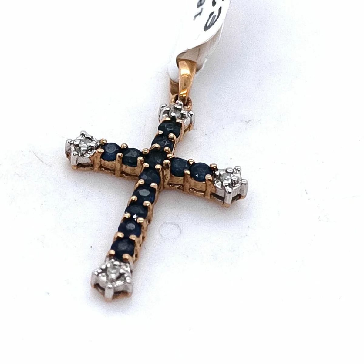 Diamond & Blue Sapphire Cross, 9k Gold - Image 4