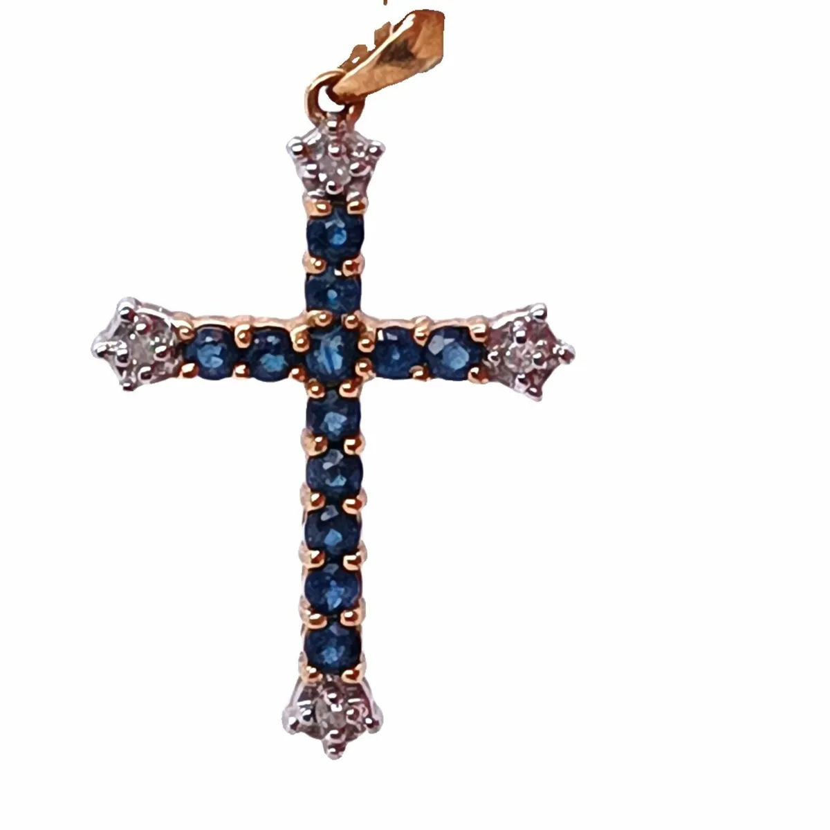 Diamond & Blue Sapphire Cross, 9k Gold - Image 1