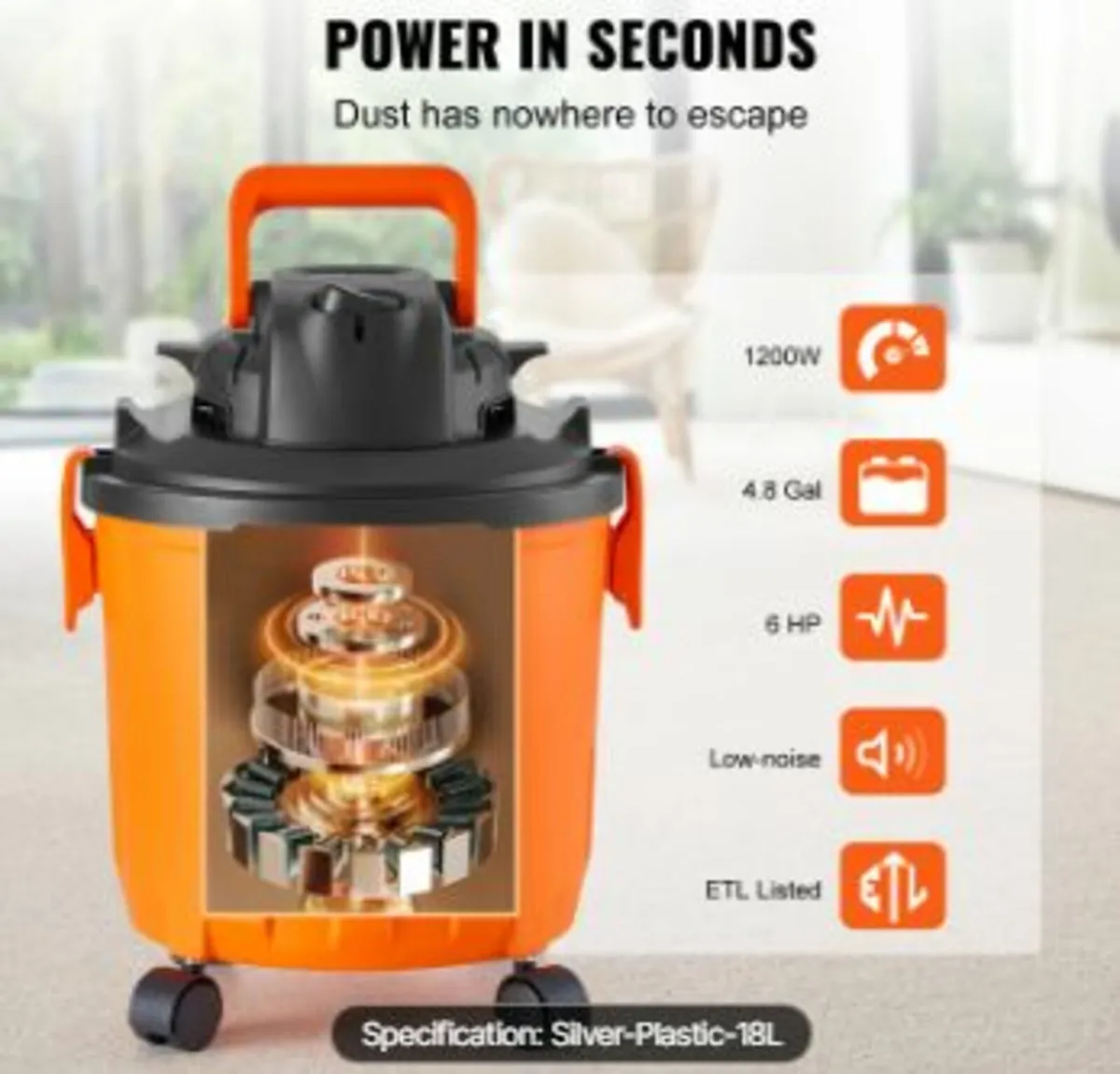 Wet/Dry Shop Vacuum Vac 18L 6 Peak - Image 2