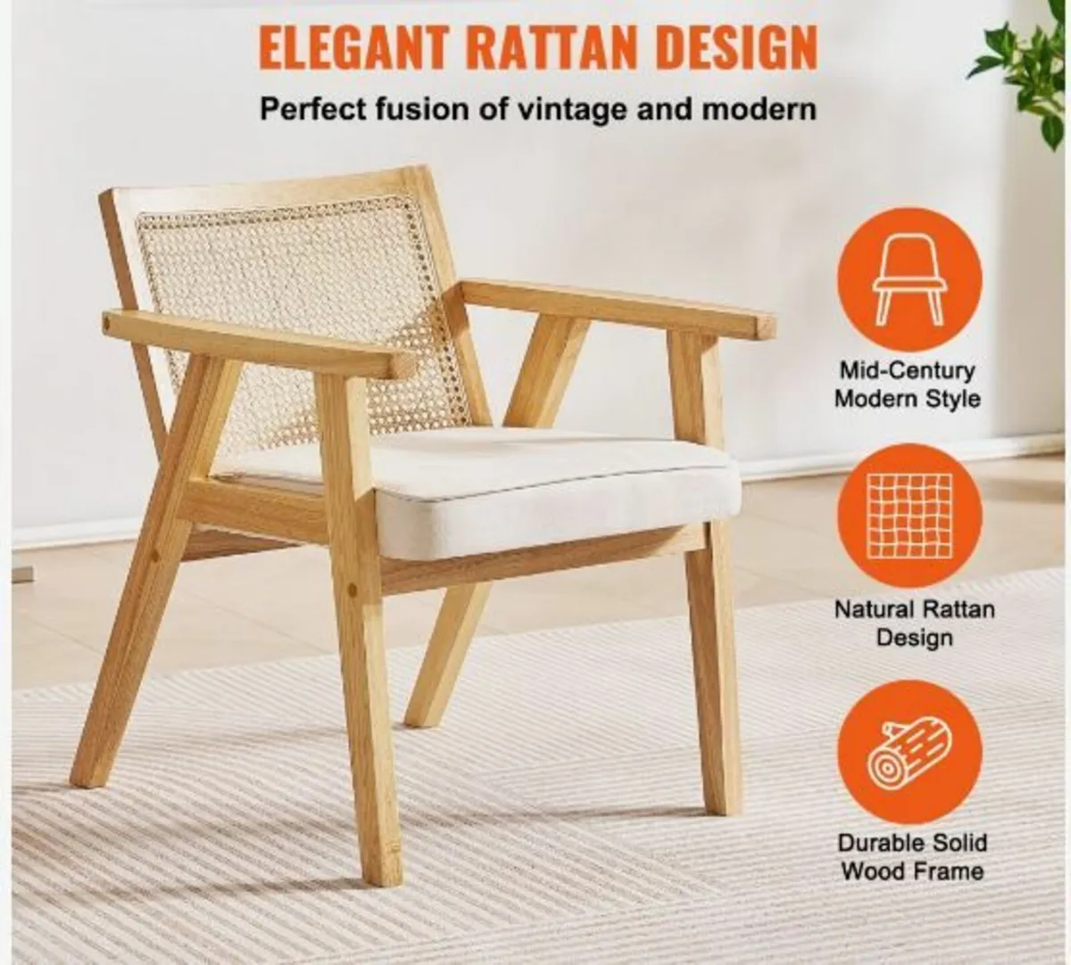 Rattan Chair, Mid Century Modern - Image 2