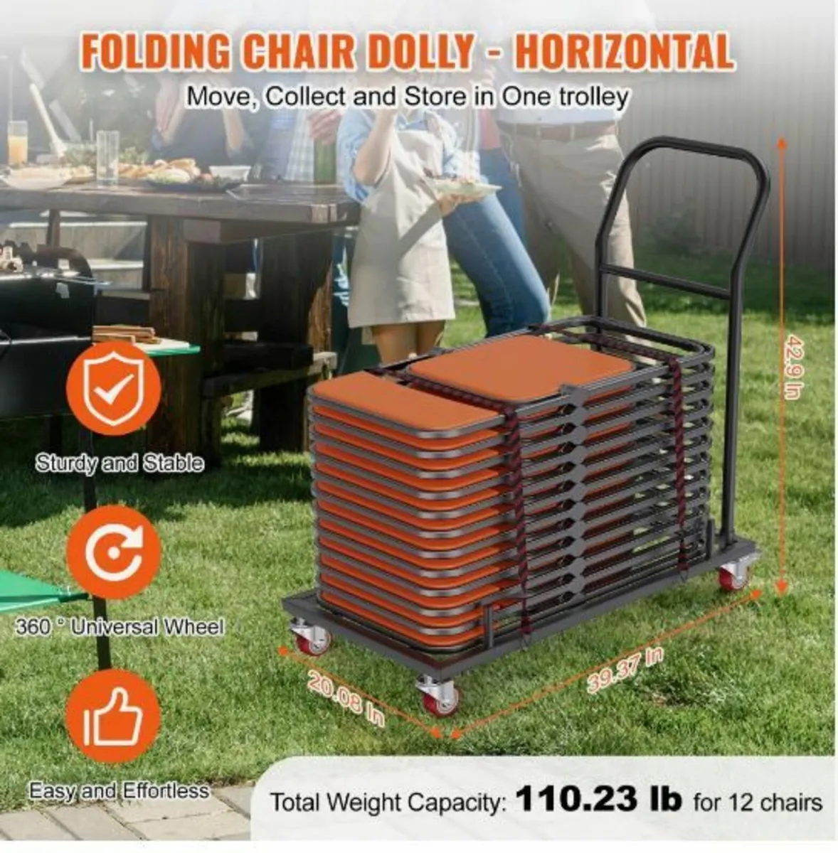 Folding Chair Dolly, Iron Commercial Cart - Image 3