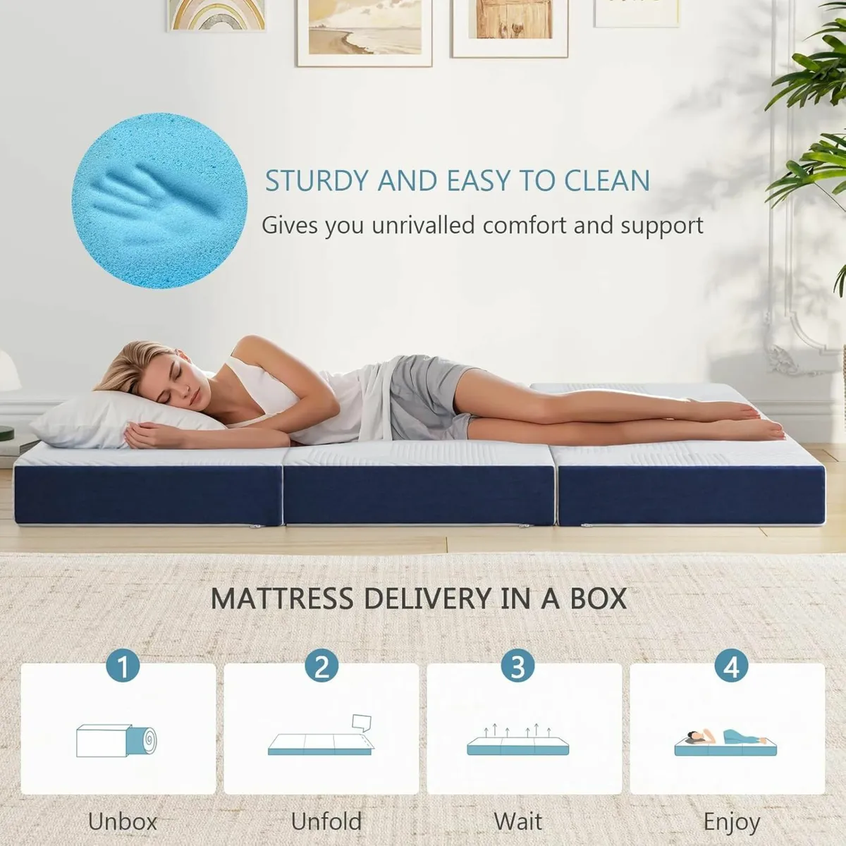 Folding Mattress, 10cm Double with Pillow - Image 3