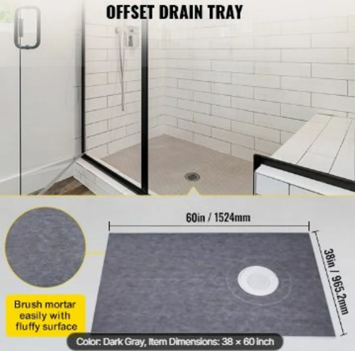 Waterproofing Shower Kit Shower Kit Tray 38''x60'' - Image 2