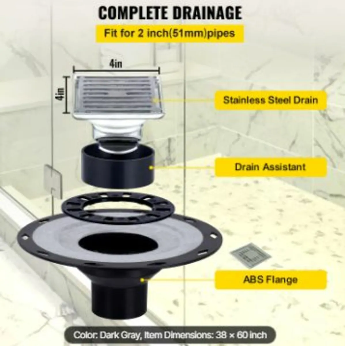 Waterproofing Shower Kit Shower Kit Tray 38''x60'' - Image 3