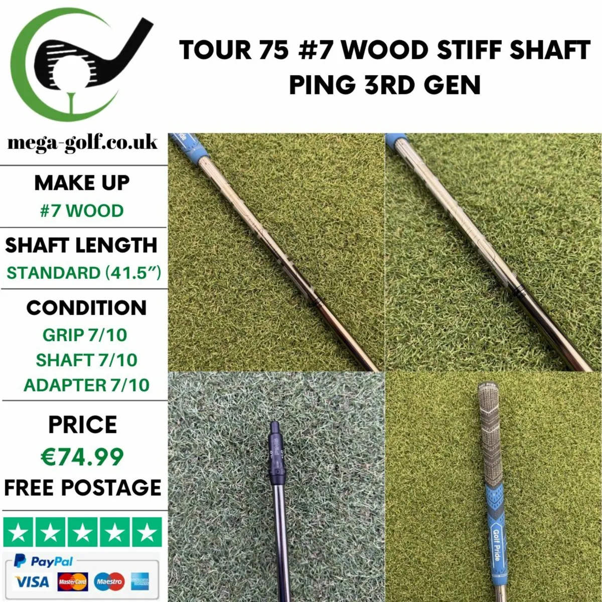TOUR 75 #7 WOOD STIFF SHAFT / PING 3RD GEN - Image 1